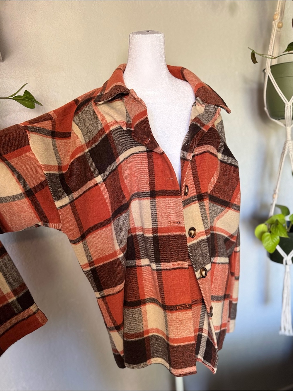 Plaid Shacket in Rust, Cream & Brown